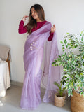 Purple Organza Saree With Blouse Piece