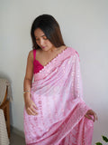 Pink Georgette Saree With Blouse Piece