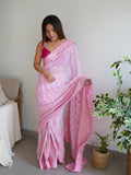 Pink Georgette Saree With Blouse Piece