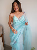 Sky Blue Organza Saree With Blouse Piece