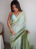 Green Georgette Saree With Blouse Piece