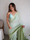 Green Georgette Saree With Blouse Piece