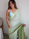 Green Georgette Saree With Blouse Piece