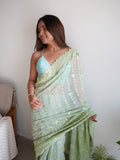 Green Georgette Saree With Blouse Piece