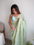 Green Georgette Saree With Blouse Piece