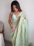 Green Georgette Saree With Blouse Piece