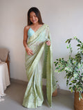 Green Georgette Saree With Blouse Piece