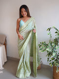 Green Georgette Saree With Blouse Piece