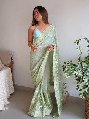 Green Georgette Saree With Blouse Piece