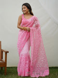 Pink Organza Saree With Blouse Piece