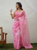 Pink Organza Saree With Blouse Piece