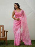 Pink Organza Saree With Blouse Piece