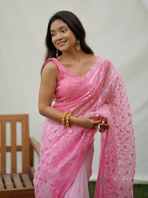 Pink Organza Saree With Blouse Piece