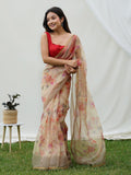 Brown Organza Saree With Blouse Piece