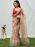 Brown Organza Saree With Blouse Piece