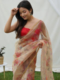 Brown Organza Saree With Blouse Piece