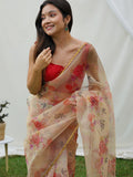 Brown Organza Saree With Blouse Piece