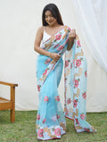 Sky Blue Organza Saree With Blouse Piece