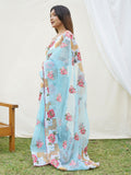 Sky Blue Organza Saree With Blouse Piece