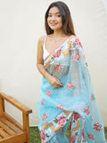 Sky Blue Organza Saree With Blouse Piece