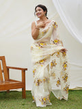 Yellow Organza Silk Saree With Blouse Piece