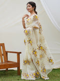 Yellow Organza Silk Saree With Blouse Piece