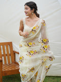 Yellow Organza Silk Saree With Blouse Piece