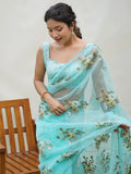 Sky Blue Organza Silk Saree With Blouse Piece