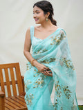 Sky Blue Organza Silk Saree With Blouse Piece