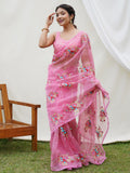 Pink Organza Silk Saree With Blouse Piece