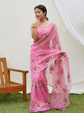 Pink Organza Silk Saree With Blouse Piece