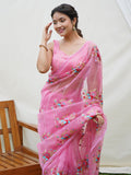 Pink Organza Silk Saree With Blouse Piece