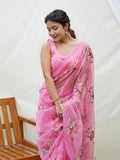 Pink Organza Silk Saree With Blouse Piece