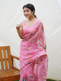 Pink Organza Silk Saree With Blouse Piece