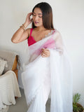 White Organza Saree With Blouse Piece