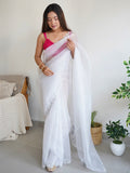 White Organza Saree With Blouse Piece