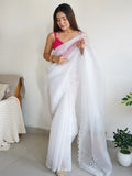 White Organza Saree With Blouse Piece