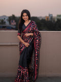 Black With Red Soft Kolam Silk Saree With Blouse Piece