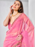 Mirror Work Lace Organza Saree With Blouse Piece