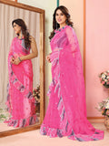 Pink Net Saree With Blouse Piece