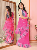 Pink Net Saree With Blouse Piece