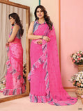 Pink Net Saree With Blouse Piece