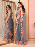 Grey Net Saree With Blouse Piece