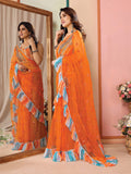 Orange Net Saree With Blouse Piece