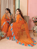 Orange Net Saree With Blouse Piece