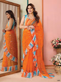 Orange Net Saree With Blouse Piece