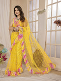 Yellow Net Saree With Blouse Piece