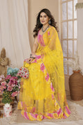 Yellow Net Saree With Blouse Piece