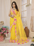 Yellow Net Saree With Blouse Piece