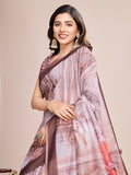 Cream Linen Blend Saree With Blouse Piece